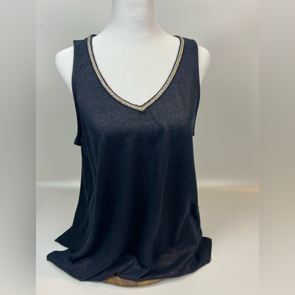 DEX XL sleeveless rose gold metallic with silver rope neckline. Poly & linen NWT